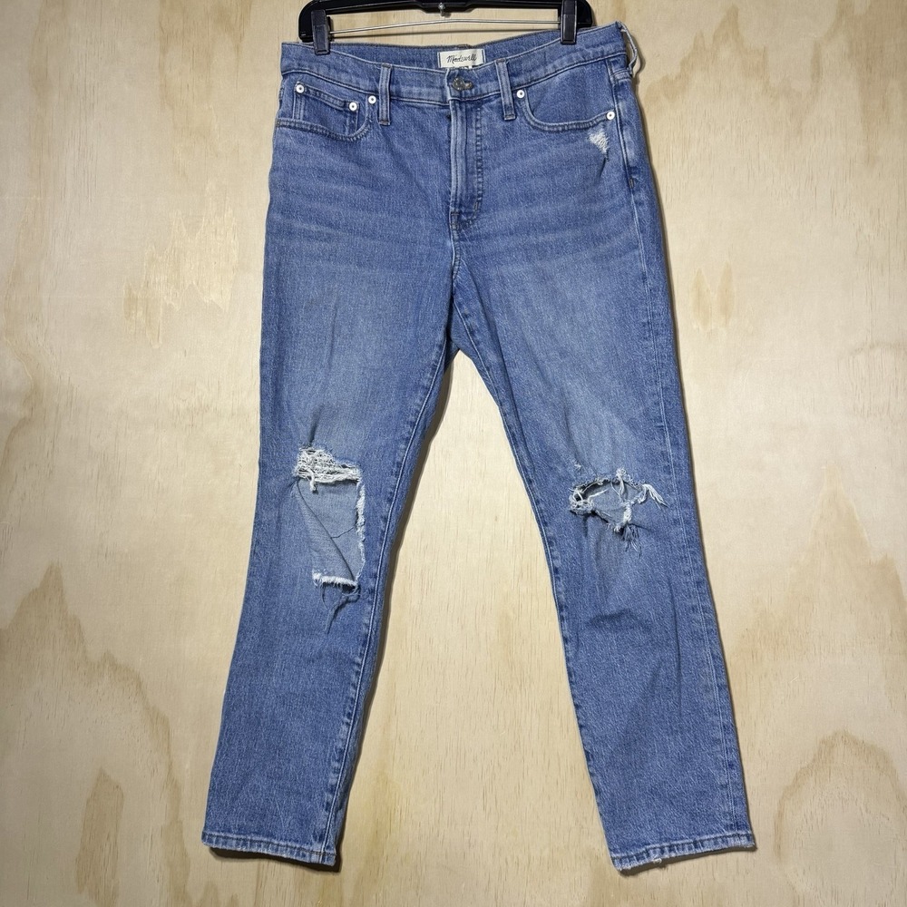 Madewell Mid‎ Rise Perfect Vintage Jeans Women 29 Distressed Ripped Blue Denim